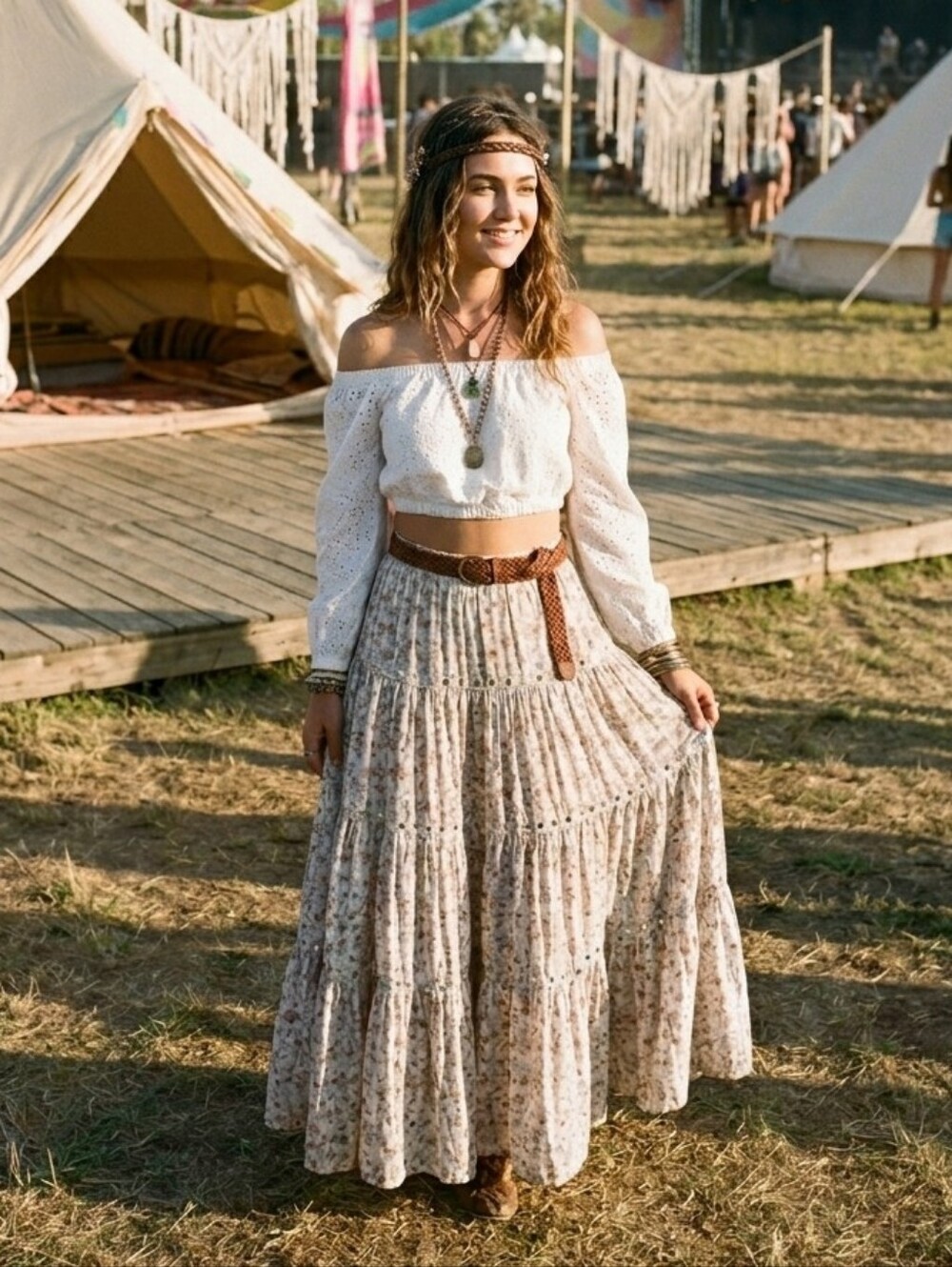 White Eyelet Crop Top Boho Festival Floral Off The Shoulder Blouse Size 6 Venus - Picture 12 of 12
